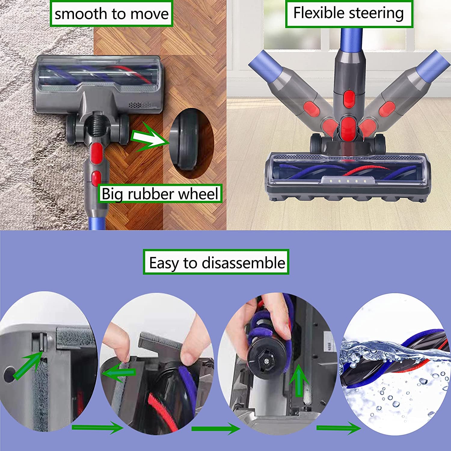Spazzola Compatibile Con Dyson V7 V8 V10 V11 V15 Accessorio per Aspirapolvere Bocchetta per Pavimenti Con 5 Luci Anteriori Larghe 26 Cm