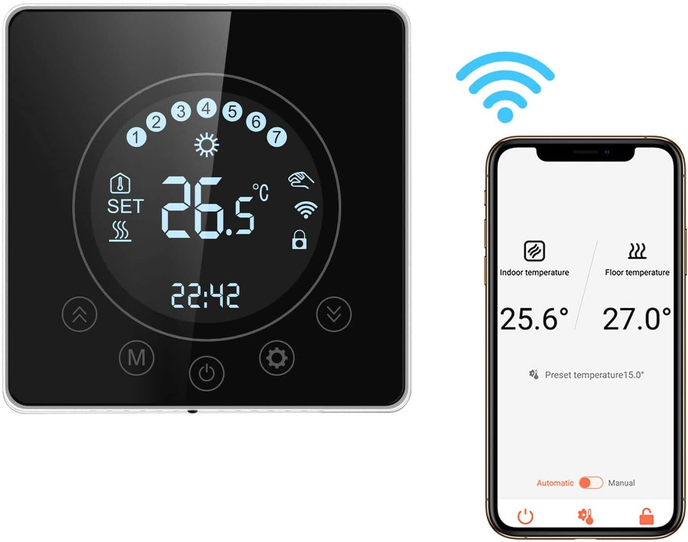 Termostato Intelligente Wifi, Display LCD, Touch Screen, Controllo Programmabile, Compatibile Con Alexa Google Home, Riscaldamento Elettrico a Pavimento per Casa, Scuola, Ufficio, Hotel