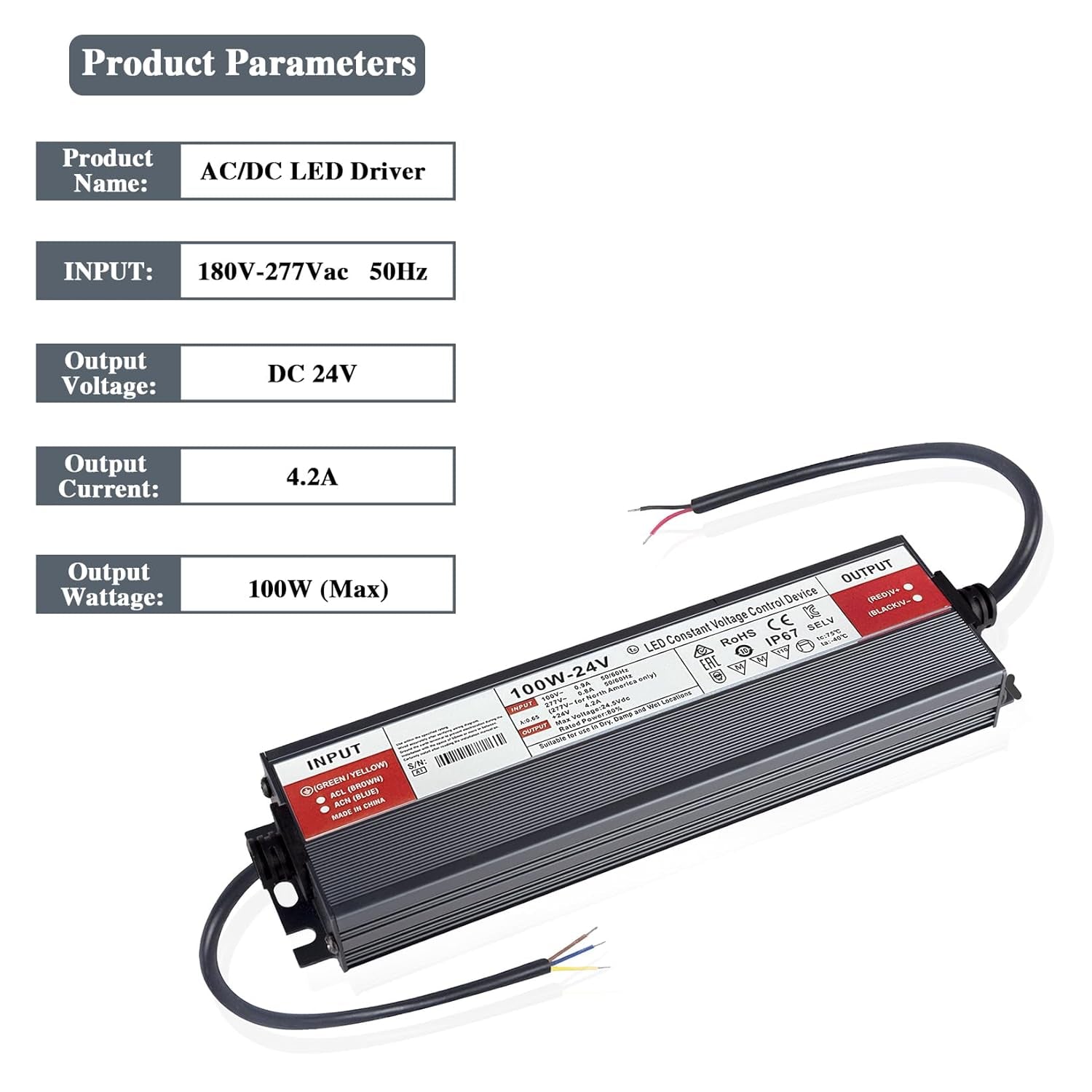 24V Trasformatore LED 100W Impermeabile IP67 Alimentatore LED Driver 4,2A Slim Transformer AC 220V a DC 12V LED Netzteil Interruttore Adattatore,Trasformatori Tensione Costante Bassa Tensione