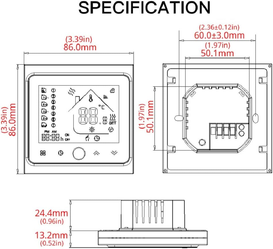 Termostato Wifi Smart per Riscaldamento a Pavimento Ad Acqua, Wifi a 2.4Ghz E Cavo Neutro Richiesti, Thermostat Digitale Schermo Touch Button, Con Alexa Google Home E Smart Life Tuya Telefono APP