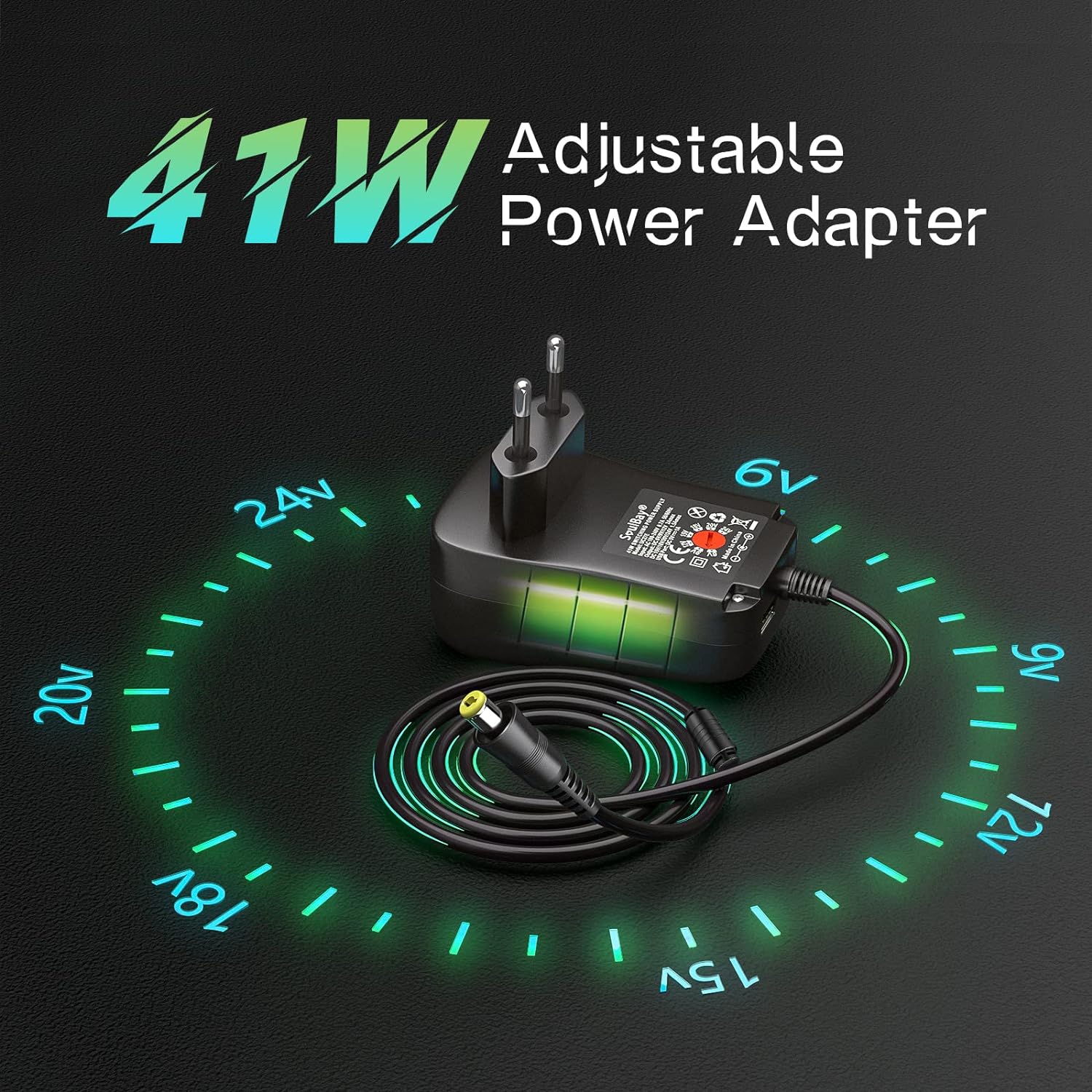 6V - 24V 41W Alimentatore Switching Universale per Caricabatterie CA/CC Con Punte CC Da 11 Pezzi, Contiene Spina USB-C per Elettronica Domestica E Strisce LED - 2000 Ma Max