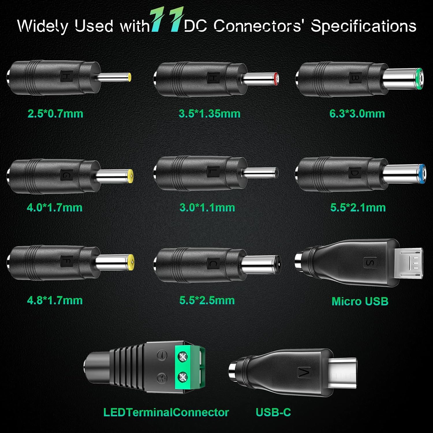6V - 24V 41W Alimentatore Switching Universale per Caricabatterie CA/CC Con Punte CC Da 11 Pezzi, Contiene Spina USB-C per Elettronica Domestica E Strisce LED - 2000 Ma Max