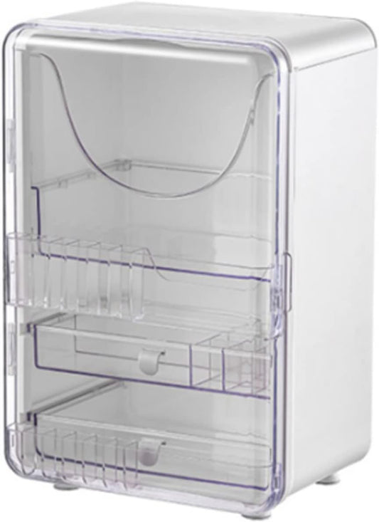 Grande Organizer per Trucchi a Doppia Porta Con 2 Cassetti, Organizer per Cosmetici Impermeabile E Antipolvere, 11 X 8 X 16, Bianco