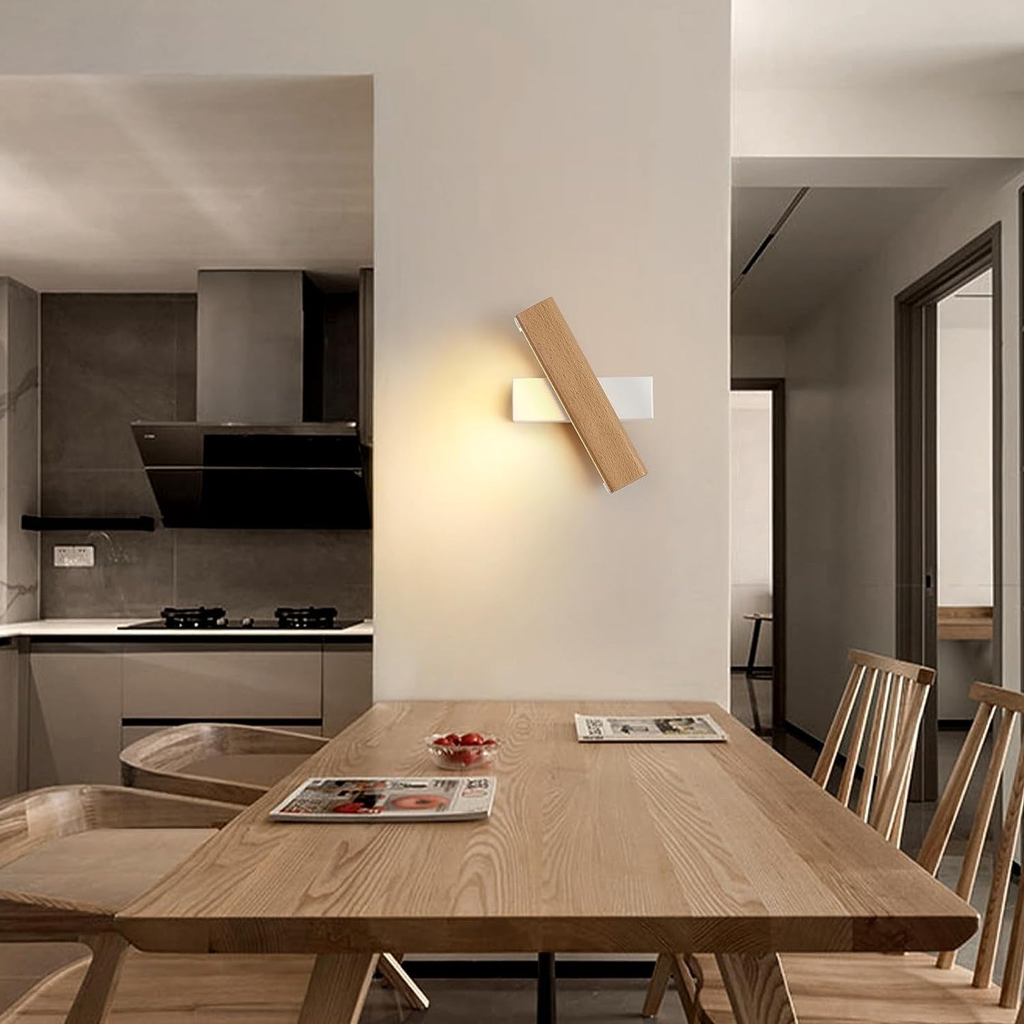 Applique Parete Legno, 4W Applique Da Parete Interno 360° Girevole, 3000K Lampada Da Parete a LED, Lampada a Muro in Alluminio per Soggiorno, Camera Da Letto, Corridoio, Base Bianca (21CM)