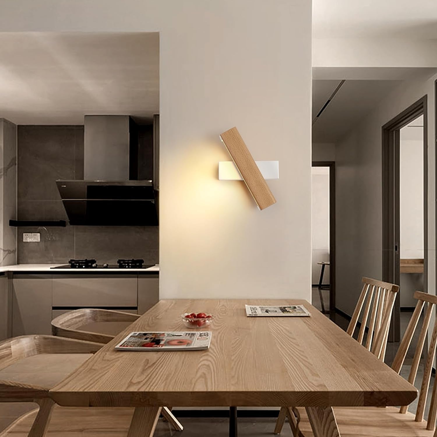 Applique Parete Legno, 4W Applique Da Parete Interno 360° Girevole, 3000K Lampada Da Parete a LED, Lampada a Muro in Alluminio per Soggiorno, Camera Da Letto, Corridoio, Base Bianca (21CM)