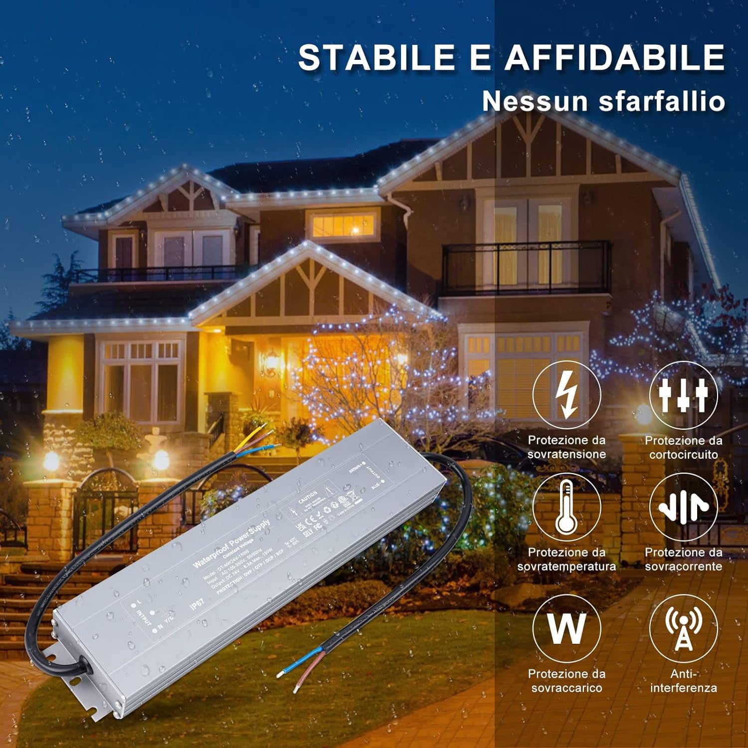 IP67 Impermeabile Trasformatore LED 24V 150W Alimentatore LED 6.25A, Trasformatori 220V a 24V DC Slim Tensione Costante Switching Driver LED, per Striscia LED Lampadine LED G4 GU5.3 MR11 MR16