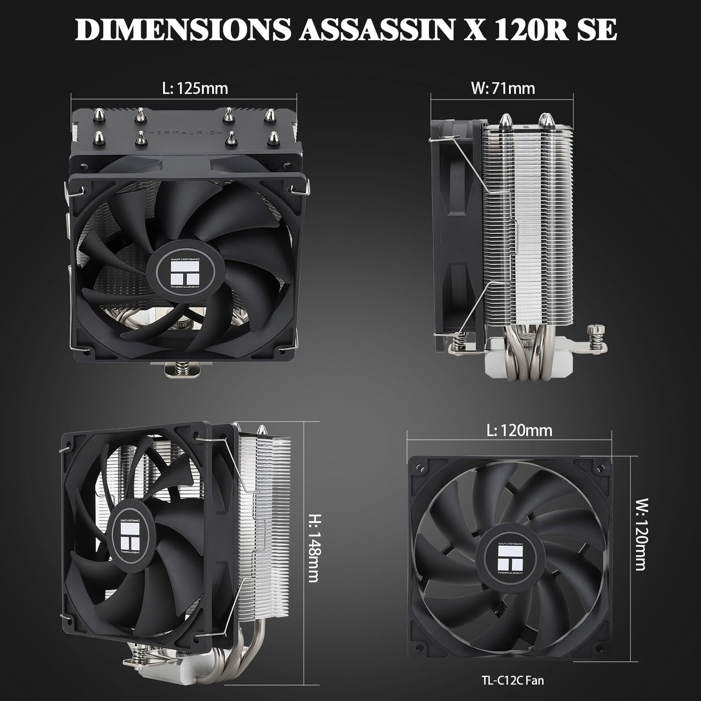 Assassin X 120 SE CPU Air Cooler, AX120 SE, 4 Heatpipes, TL-C12C PWM Silent Fan CPU Cooler Con Cuscinetto S-FDB, per AMD Am4/Intel 1150/1151/1155/1156/1200/1700/17XX