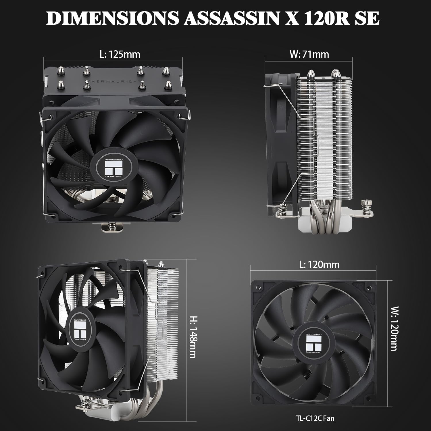 Assassin X 120 SE CPU Air Cooler, AX120 SE, 4 Heatpipes, TL-C12C PWM Silent Fan CPU Cooler Con Cuscinetto S-FDB, per AMD Am4/Intel 1150/1151/1155/1156/1200/1700/17XX