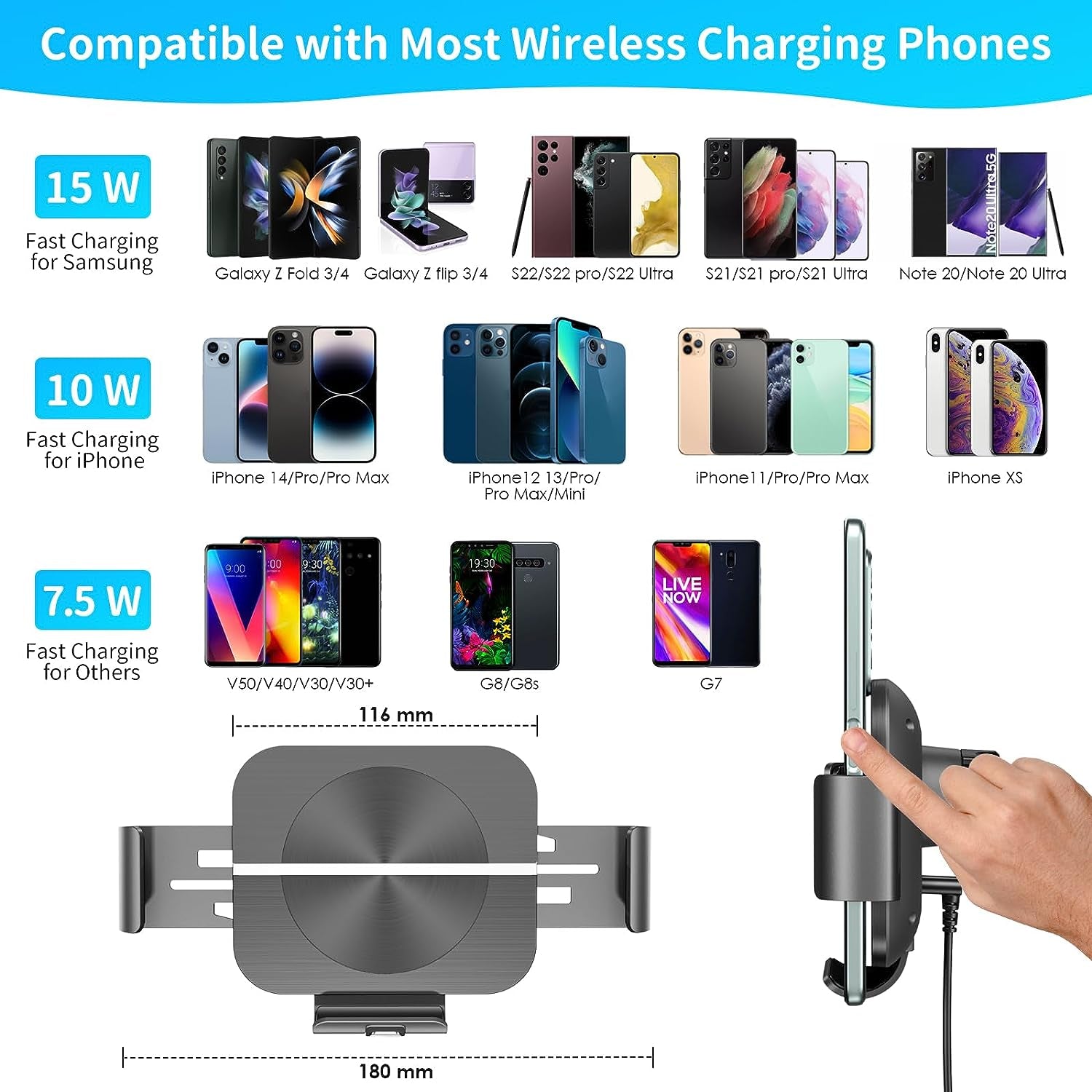 Caricatore Wireless per Z Fold 5/4 15W Dual Coils Car Wireless Charger Auto Compatibile Con Samsung Galaxy Z Fold 5 4 3 2 Porta Cellulare Autoricarica Supporto Telefono Auto Ventosa/Air Vent