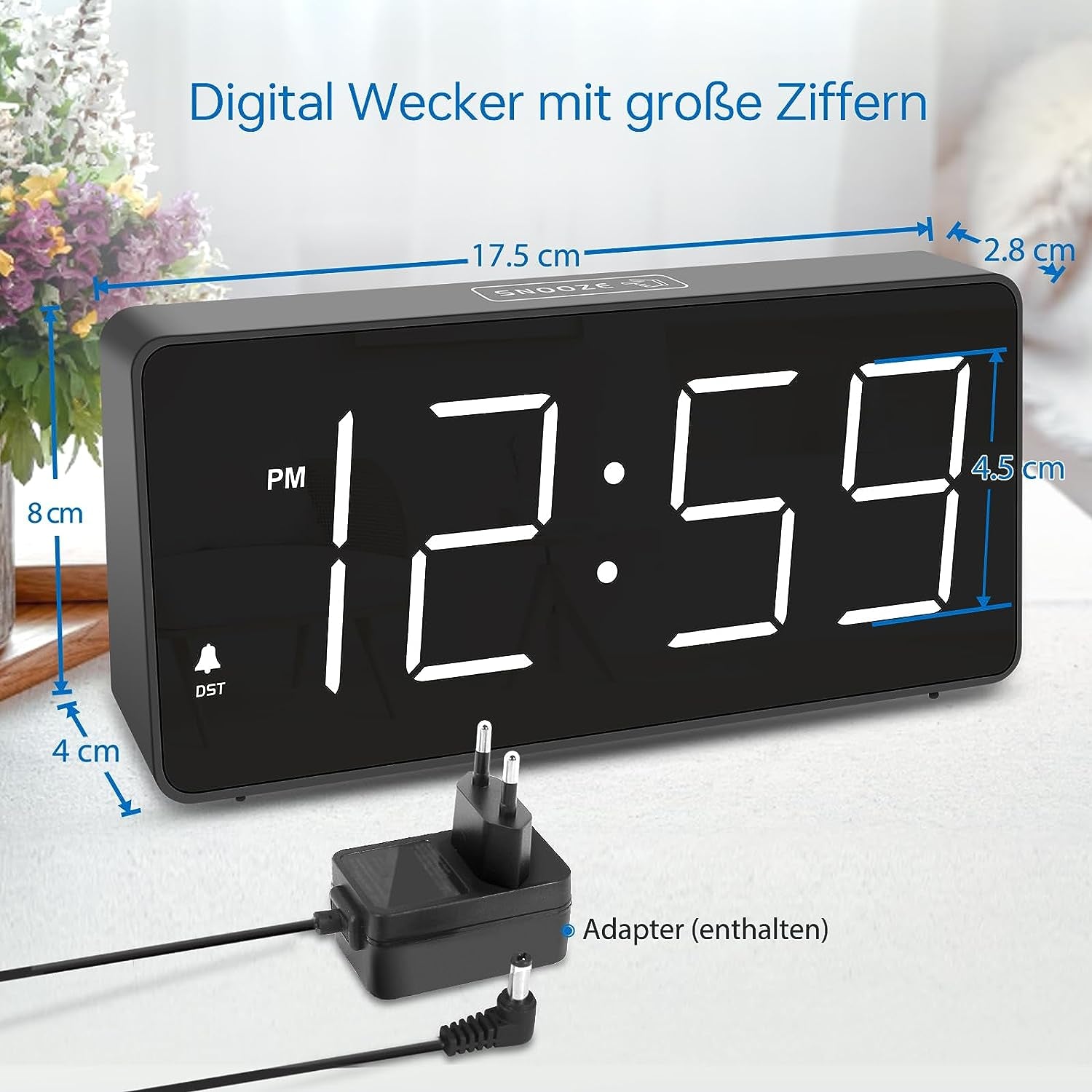 Sveglia Digitale a LED Con Numeri Grandi, Sveglia Con Stazione Di Ricarica, Luminosità E Volume Regolabili, Snooze, 12/24HR, Orologio Digitale Alimentato a Rete