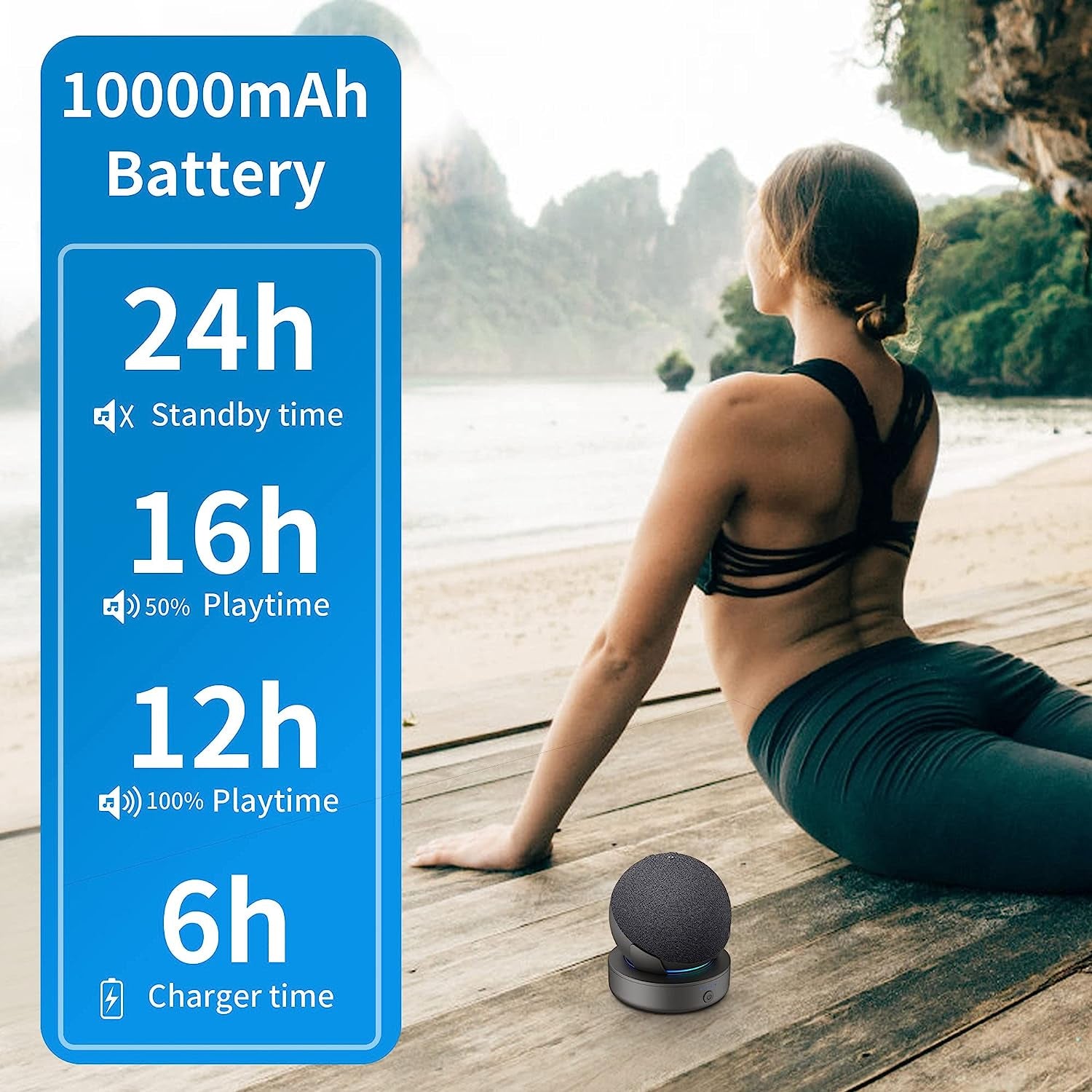 Batteria per Dot 5 Generazione – 10000 Mah Stazione Di Ricarica Portatile Accessori Batteria Senza Fili Con 16 Ore Di Tempo Di Riproduzione (Senza Dot 4 Dispositivi) (Nero)