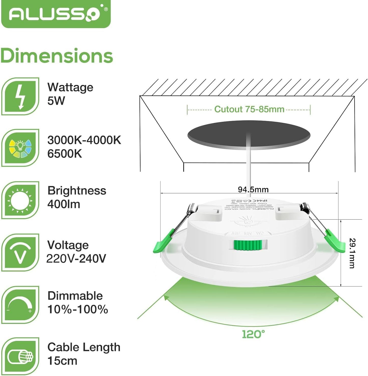 LED Einbaustrahler 230V Ultra Flach Dimmbar Deckenspots 5W 400 Lumen, Warmweiß Neutralweiß Kaltweiß Einstellbar Einbauleuchten, IP44 Deckenstrahler Für Badezimmer Küche Wohnzimmer, 6Er Set