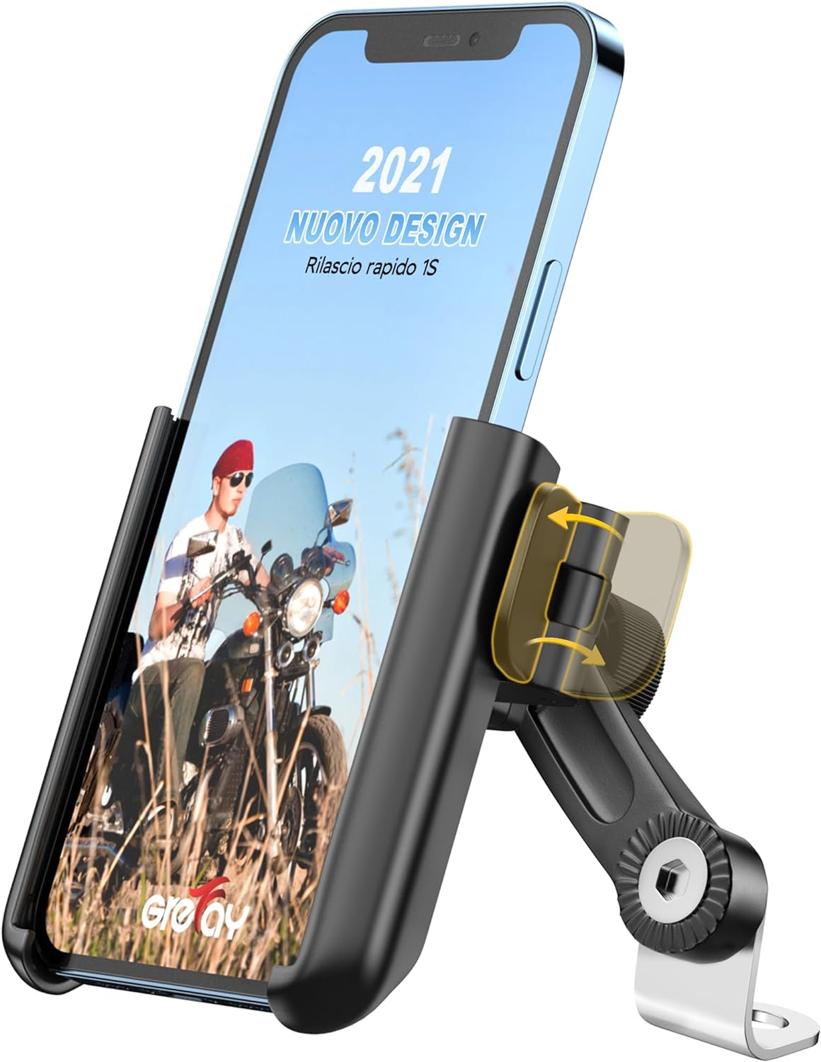 Supporto Telefono Moto 1S Sgancio Rapido Porta Cellulare anti Shake Specchio per 3.5-7.0 Pollici Smartphone Ruotabile a 360°