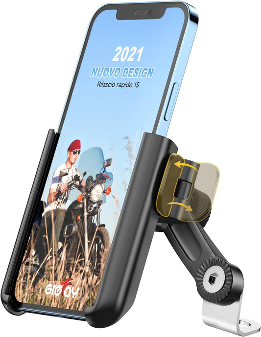Supporto Telefono Moto 1S Sgancio Rapido Porta Cellulare anti Shake Specchio per 3.5-7.0 Pollici Smartphone Ruotabile a 360°