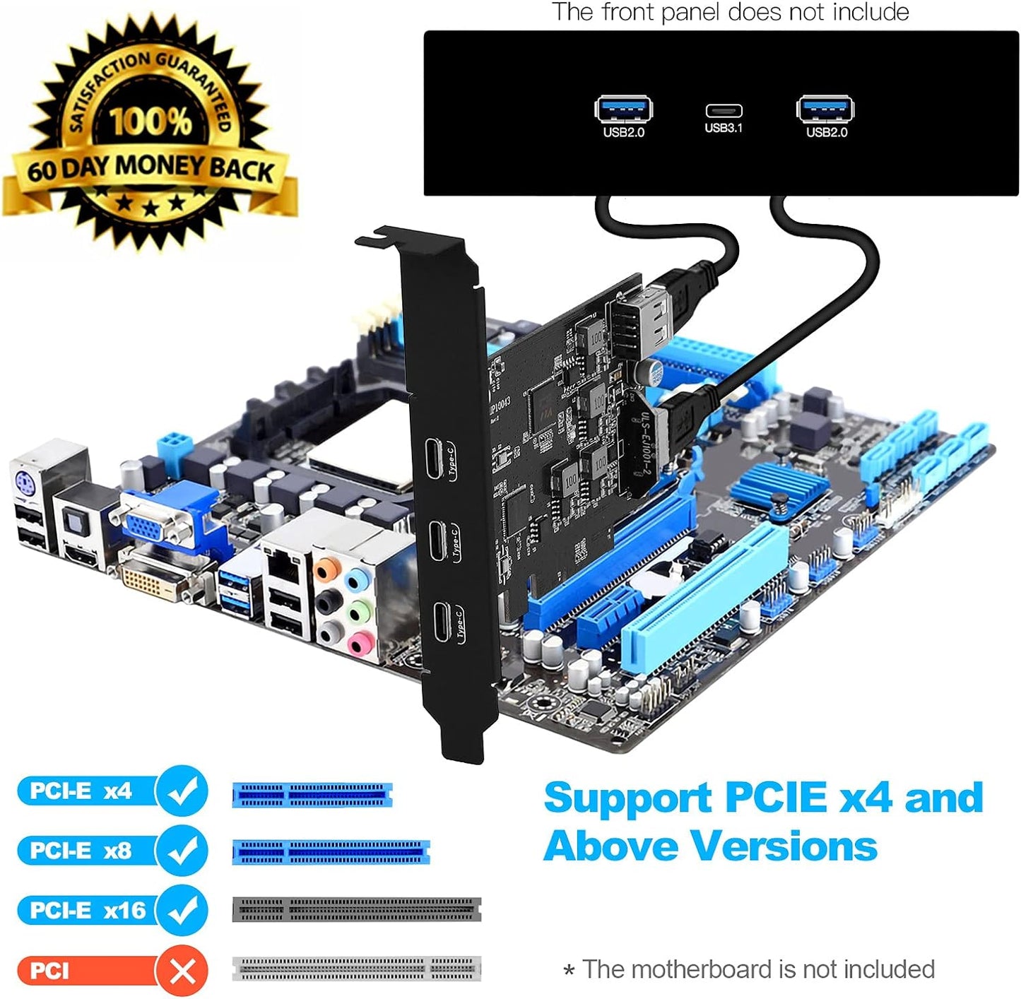 Scheda Di Espansione USB C Pcie 5 Porte, Pcie 4X a USB 3.2 Gen2 10Gpbs Con 3 Porte USB C E 2 Interne (1X USB A, 1X USB Type E a Key 20 Pin) PCI-E a USB Express Card Front Panel Adapter per PC Desktop