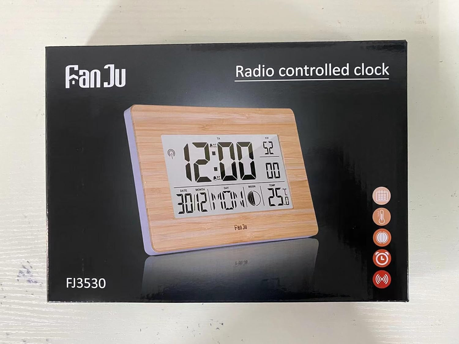 FJ3530 Sveglia Digital a Grande Orologio Da Tavolo Con Display Extra Large | Temperatura Interna | Fase Lunare | Funzione Snooze | Calendario Sveglia per Casa.
