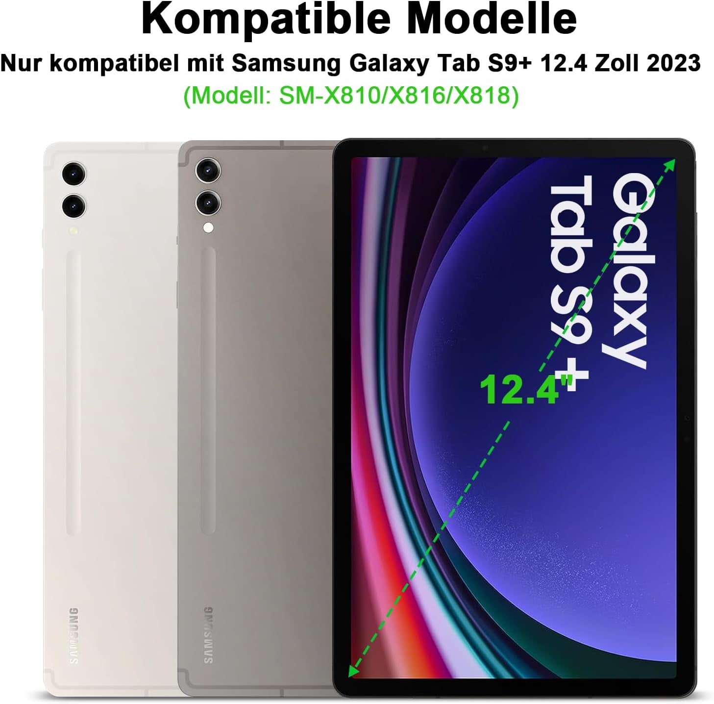 Tastiera Retroilluminata per Samsung Galaxy Tab S9+/S9 plus 12,4" 2023, Tastiera Retroilluminata Rimovibile Con Custodia per Galaxy Tab S9+ 12,4 Pollici 2023 (SM-X810/X816/X818), Verde Scuro