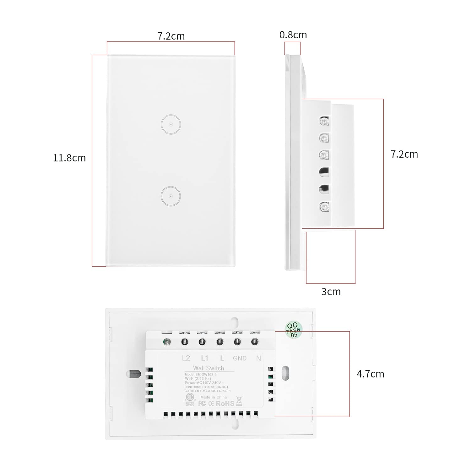 Interruttore Della Luce Intelligente Wifi, Controllo Vocale Funziona Con Alexa E Google Home, Timer E Condivisione Dispositivo, È Necessario Il Filo Di Neutro, Bianco 2 Way