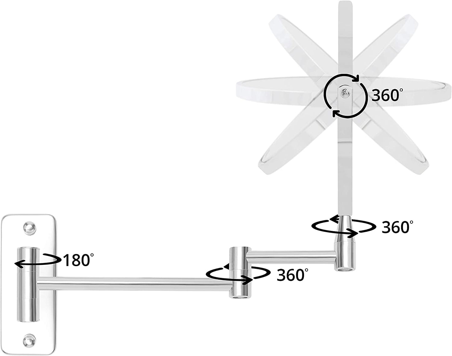 Specchio Rotondo Da Parete 22 X 20,7 Cm Con Testa Girevole 360° - Specchio Trucco Ingranditore 5X Estensibile Acciaio Inox - Specchio Parete Rotondo Rotante - Specchio Ingranditore Trucco