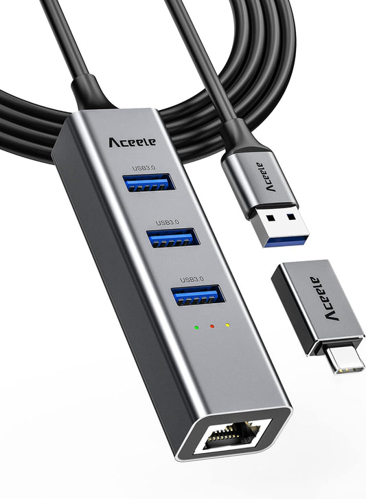 Adattatore Ethernet USB 3.0/USB C, Adattatore Thunderbolt 3 a Gigabit 4 USB 3.0 Compatibile Con Macbook Air/Pro, Ipad Pro/Air, Surface Pro 8, Galaxytab S8/S7, Galaxy S22/S21 E Computer USB-A