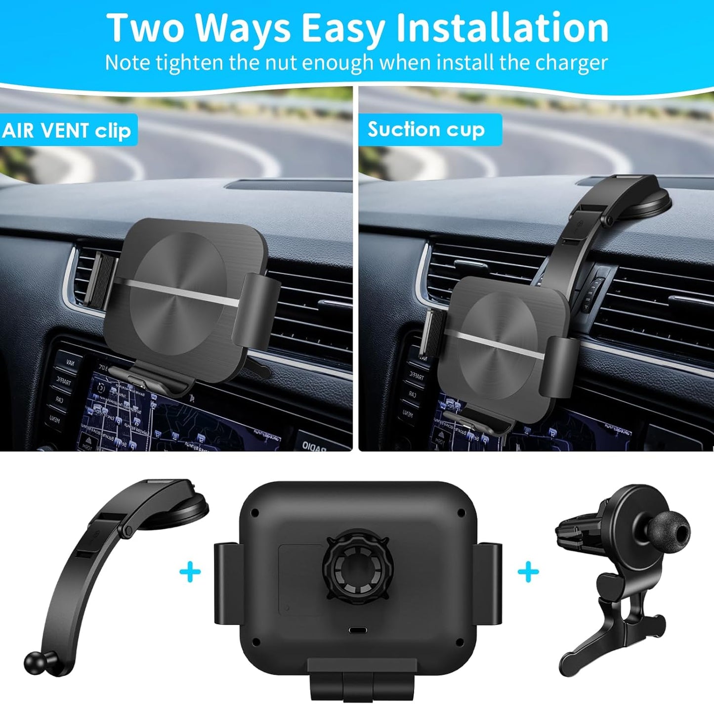 Caricatore Wireless per Z Fold 5/4 15W Dual Coils Car Wireless Charger Auto Compatibile Con Samsung Galaxy Z Fold 5 4 3 2 Porta Cellulare Autoricarica Supporto Telefono Auto Ventosa/Air Vent