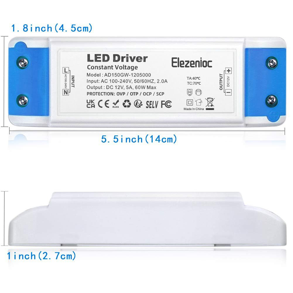 Trasformatore LED 60W LED Driver 5A LED Trasformatori 12V Alimentatore Convertitore LED per Bassa Tensione Striscia Lampadina MR16 GU5.3 MR11 G4(Prodotti per Illuminazione a Tensione Costante)