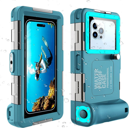 Custodia Impermeabile Professionale per Snorkeling, 15 M, Custodia Protettiva Subacquea per Foto E Video, Con Cordino, per Iphone 14/13/12/11 Pro Max/Xr/Xs/X Samsung Galaxy S23/S22/S21 Ecc. Blu Foglia