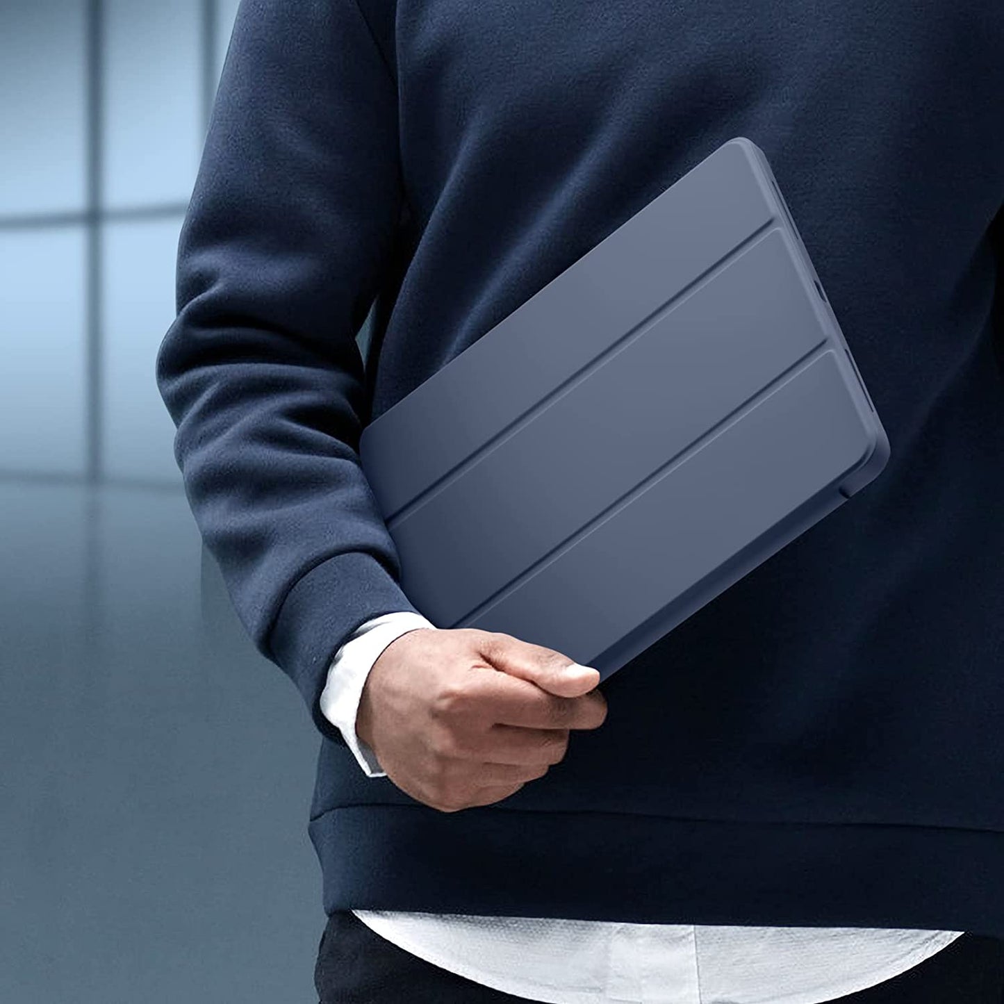 Custodia Compatibile Con Cover Ipad Pro 12.9 6A/5A/4A/3A Generazione, Cover Posteriore Flessibile in TPU Con Portamatite per Ipad Pro 12.9 2022/2021/2020/2018, Blu Grigio