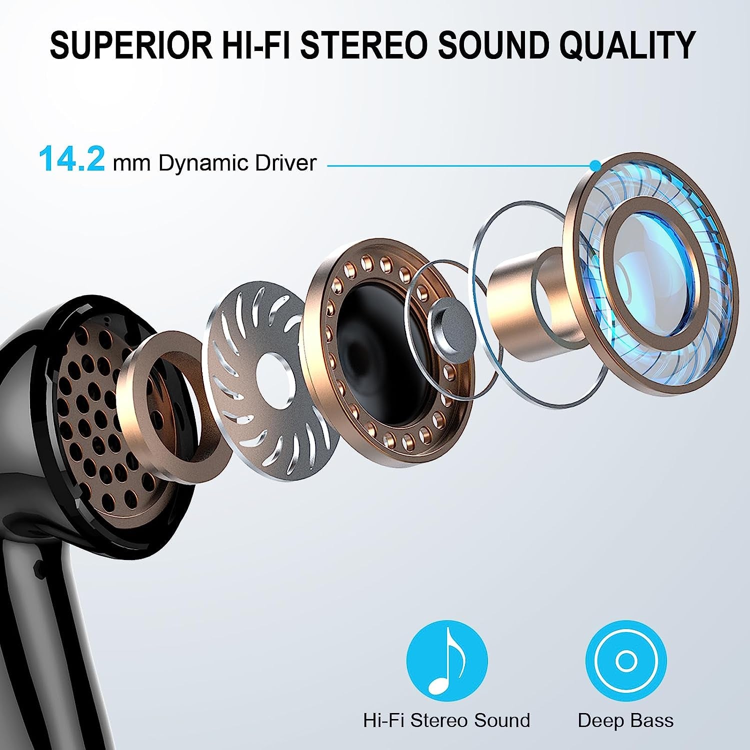 Cuffie Bluetooth, Auricolari Bluetooth 5.3 Wireless Stereo Hifi Con 4 HD Mic, 48Ore Mini Cuffie Senza Fili IP7 Impermeabili, 3G Ultra Leggero in Ear Cuffiette Bluetooth Cancellazione Rumore/Led/Usb-C