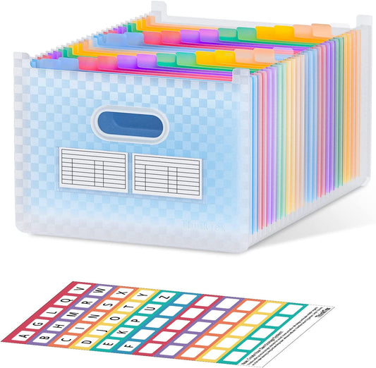 Cartella Espandibile a 26 Tasche, Verticale E Aperta, Linguette Colorate Dalla a Alla Z, Cartelletta a Fisarmonica Di Maggiore Capacità, Materiale Di Consumo per Insegnanti - Blu