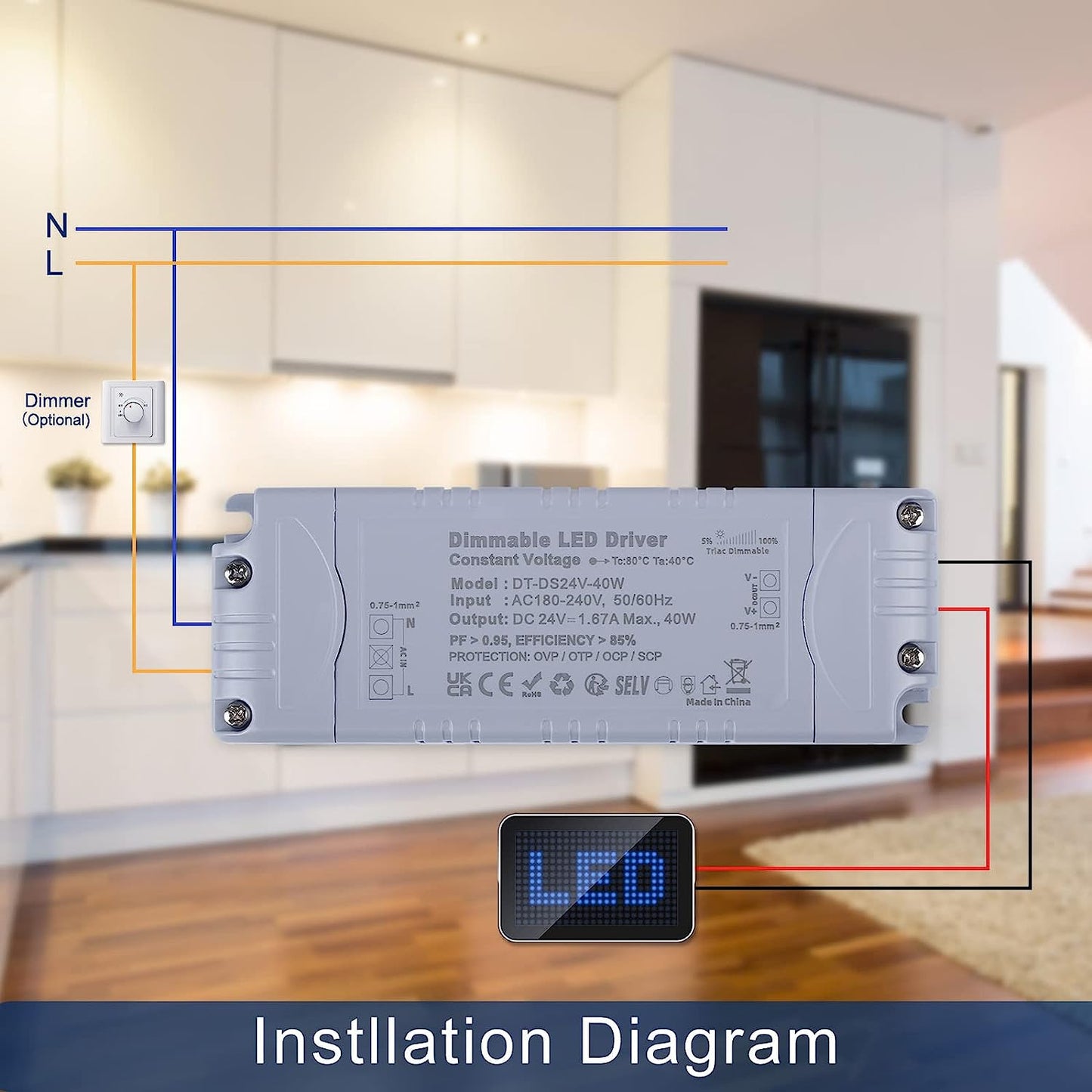 24V Alimentatore Dimmerabile TRIAC 40W 1.66A, Tensione Costante Trasformatore 180-240V AC Commutazione LED Driver Luci LED Adattatore per Strisce LED, Luce Dell'Armadio E G4 MR11 MR16