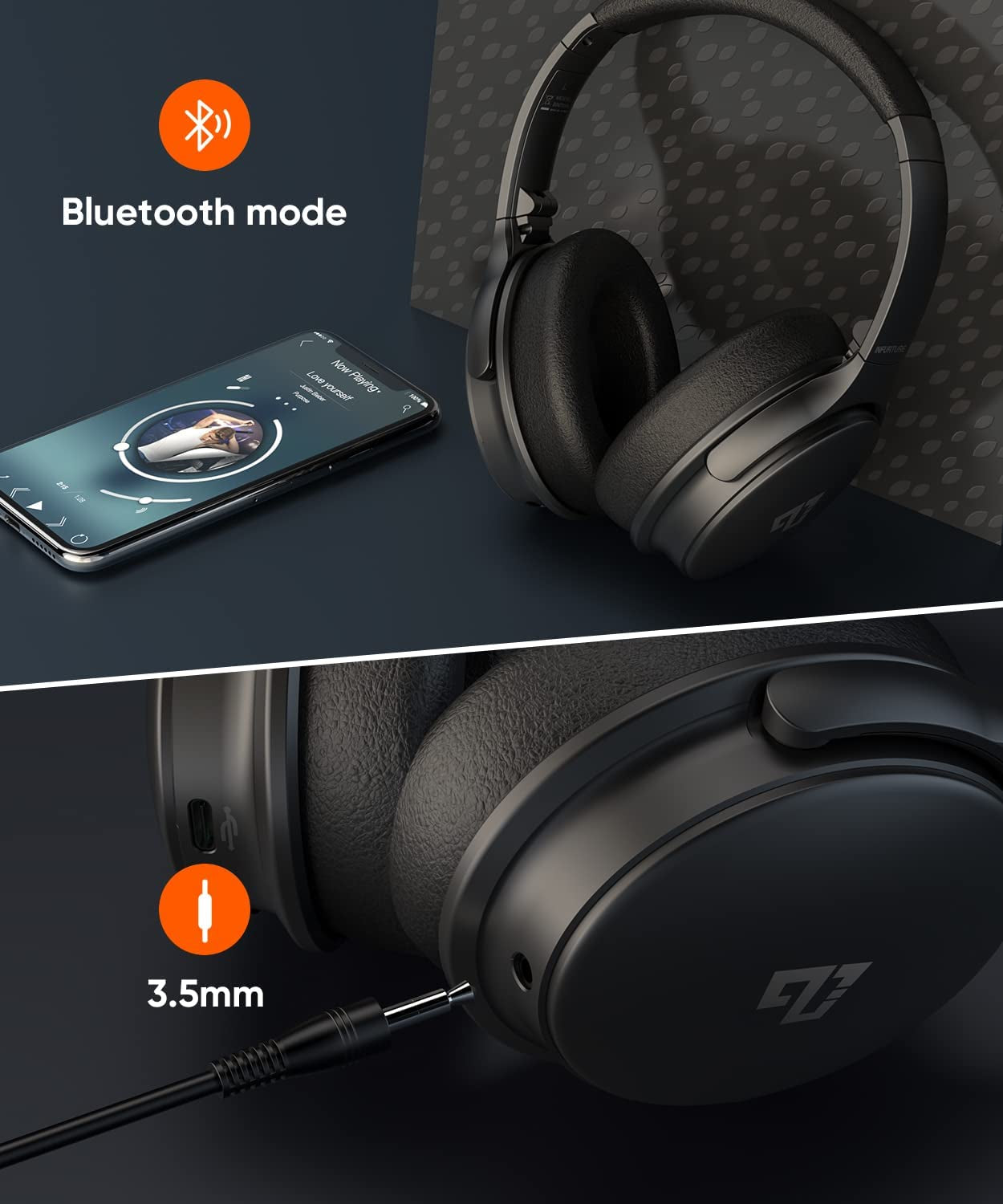 Noise Cancelling Headphones Cuffie Wireless Bluetooth 5.0 Cancellazione Attiva Del Rumore,Over Ear Con Microfono Stereo Hi-Fi,Carica Rapida, 40 Ore Di Lavoro,Per TV, Cellulari, Home Office