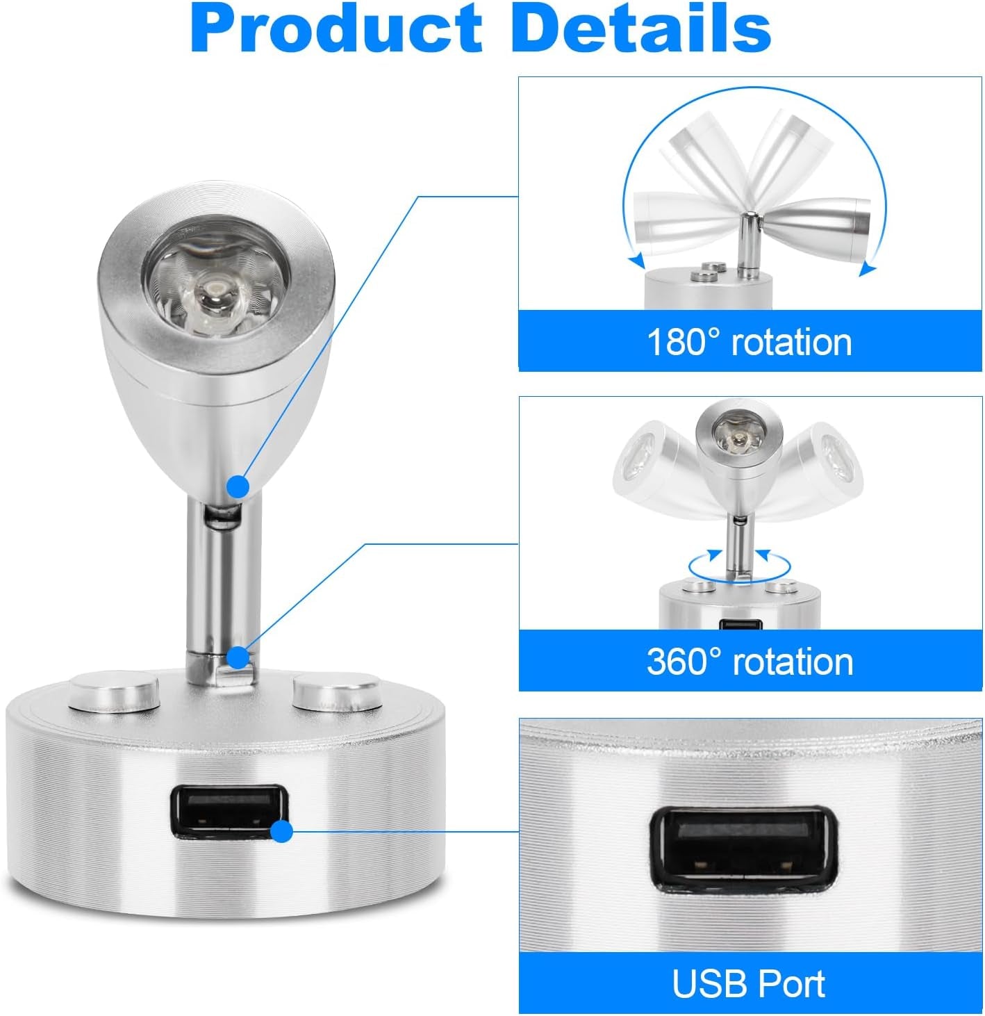 Lampada Da Lettura a LED a 12 V Lampada Da Lettura a LED per Interni Interruttore Dimmer Tattile Con Connessione USB per Camper Camper Caravan Boat