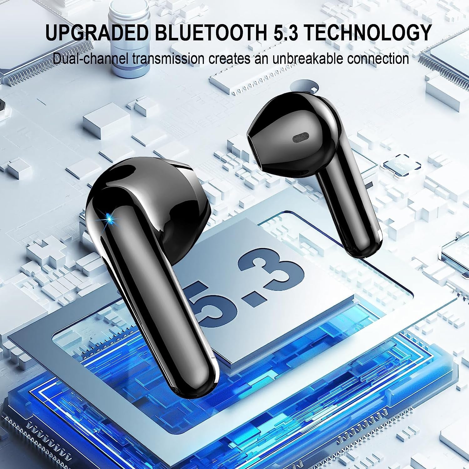 Cuffie Bluetooth, Auricolari Bluetooth 5.3 Wireless Stereo Hifi Con 4 HD Mic, 48Ore Mini Cuffie Senza Fili IP7 Impermeabili, 3G Ultra Leggero in Ear Cuffiette Bluetooth Cancellazione Rumore/Led/Usb-C