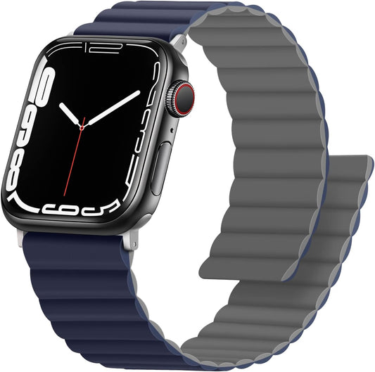 Compatibile Con Cinturino Apple Watch 45Mm 44Mm 42Mm 41Mm 40Mm 38Mm, Cinturini Magnetico Reversibile Su Entrambi Lati per Iwatch Ultra 2 Serie 9/8/7/6/5/4/3/SE (41/40/38, Blu Scuro/Grigio)