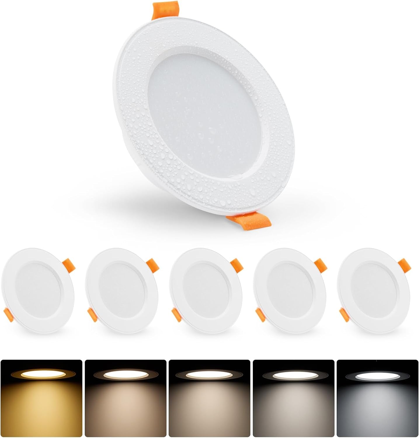5X Faretti LED Da Incasso 7W 230V 630 Lumen, Dimmerabile Spot LED Incasso 5 Temperature Selezionabili, IP54 LED Downlights per Bagno Camera Da Letto Soggiorno