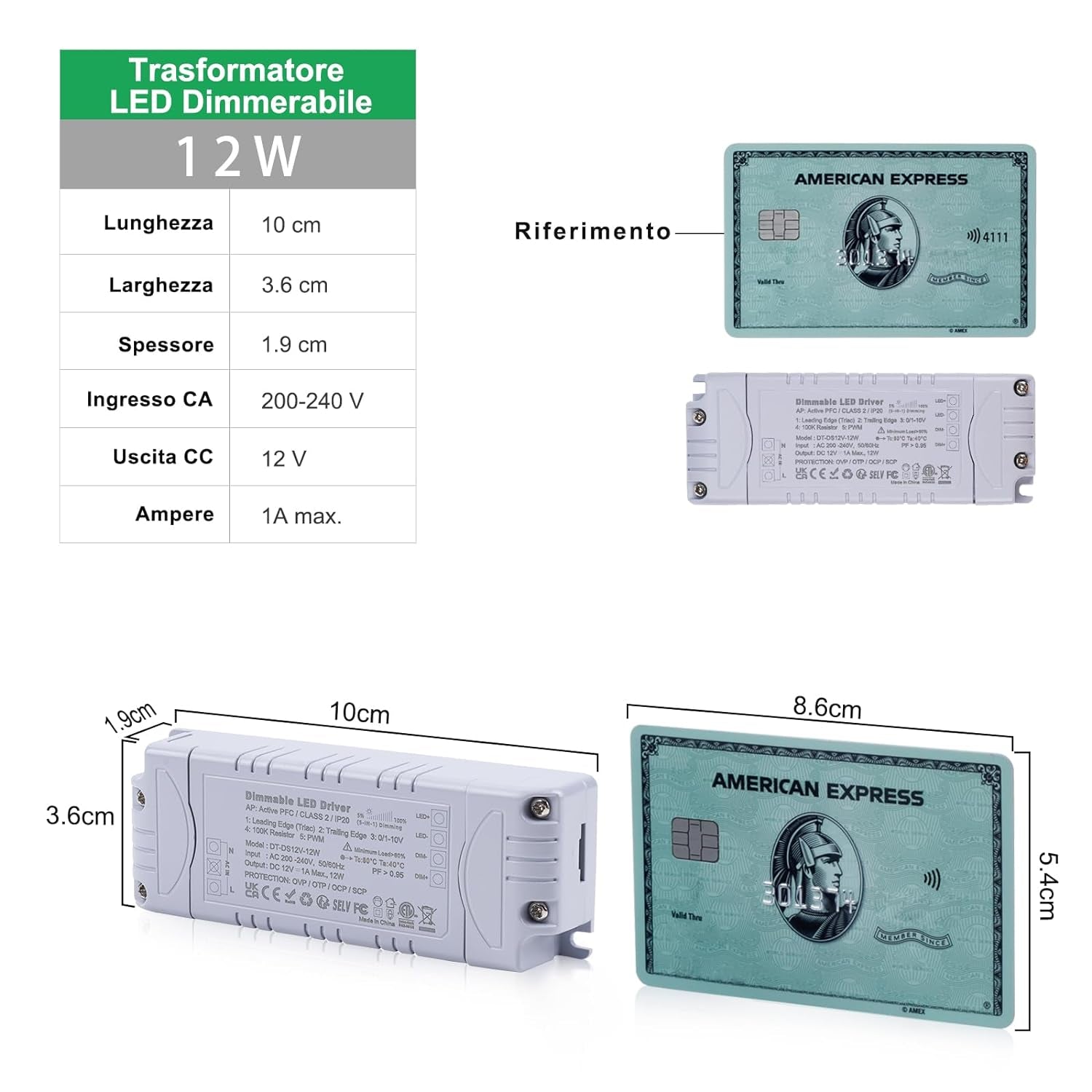 Trasformatore LED 12V 12W Dimmerabile Triac & 0-10V&1-10V & PWM & Resistenza Da 100K Alimentatore 12 Volt 1A Di Tensione Costante Driver LED AC 220V to DC Trasformatori Di Bassa Tensione