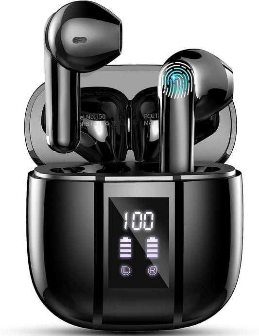 Cuffie Bluetooth, Auricolari Bluetooth 5.3 Wireless Stereo Hifi Con 4 HD Mic, 48Ore Mini Cuffie Senza Fili IP7 Impermeabili, 3G Ultra Leggero in Ear Cuffiette Bluetooth Cancellazione Rumore/Led/Usb-C