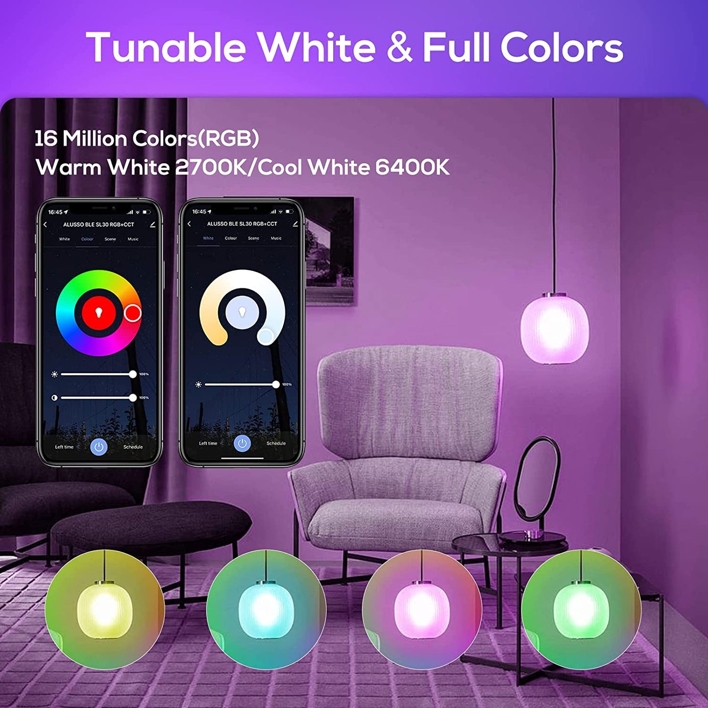 Wifi Smart GU10 Lampadine LED, Bianco E Colore 38° Lampadine Spot, Dimmerabile 5.5W 230V RGB/WW/CW, Dimmerabile 2700K-6400K, Funziona Con Alexa Google Home, Confezione Da 4