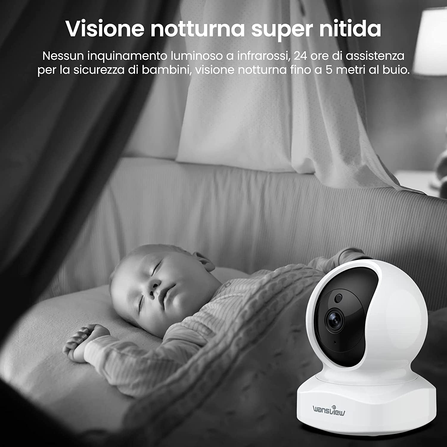 2K Telecamera Wifi Interno, Videocamera Sorveglianza Interno Wifi Con Audio Bidirezionale E Funziona Con Alexa, Telecamera Sorveglianza Wifi Con Notifiche in Tempo Reale (Bianco)