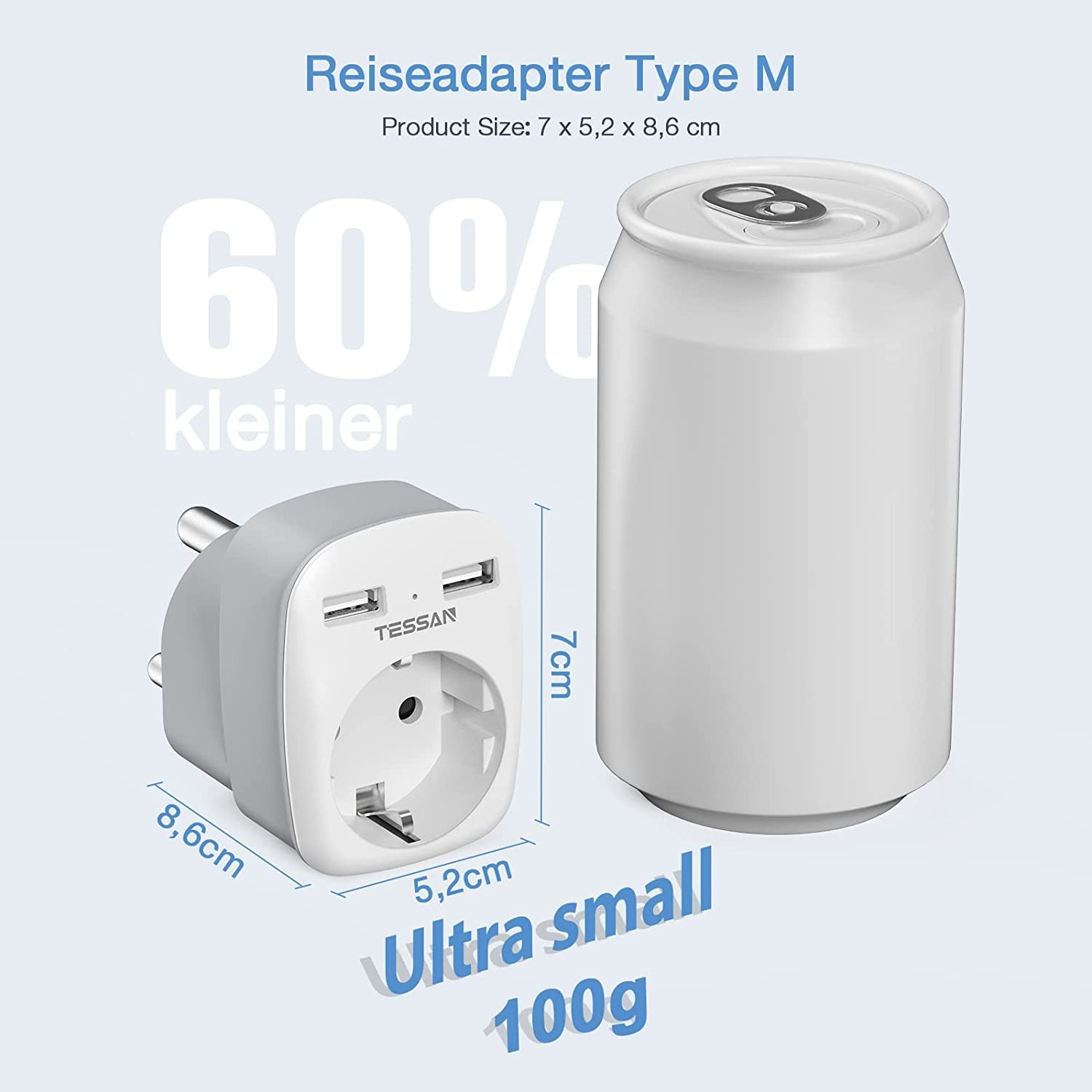 Adattatore Da Viaggio Sudafrica, Adattatore Presa Sudafrica Con 2 USB, Adattatore Da Viaggio Con Spina Tipo M per Sudafrica, Namibia, Lesotho, Bhutan, Mozambico