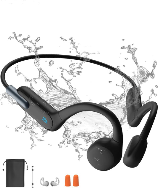 Cuffie Nuoto, Suono Osseo Bluetooth 5.3, Memoria Sportiva 32G, IPX8, Impermeabile, Subacquea Con Lettore MP3, Open Ear per Corsa