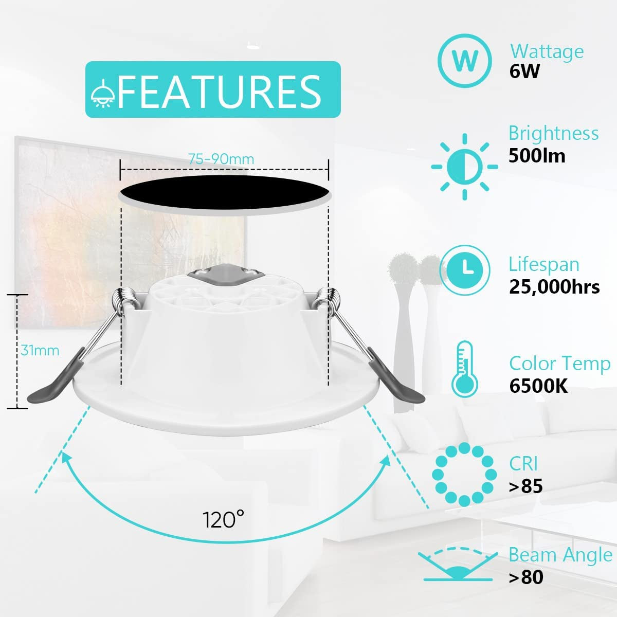 6 Pezzi LED Faretti Da Incasso Luci Da Incasso a Soffitto Spot Led 6W 500 Lumen 6000K Bianco Ultra Piatto E Sottile IP44 Bianco Freddo Protezione Degli Occhi E Risparmio Energetico