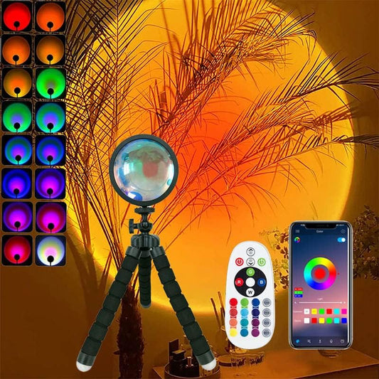 Sunset Lamp Pro RGB 16 Colori in 1 Lampada Tramonto Colorata, LED Lamp Telecomando E App, Rotazione a 360°, Lampada a Proiezione Sunset Luce Notturna a Led (Model 1)