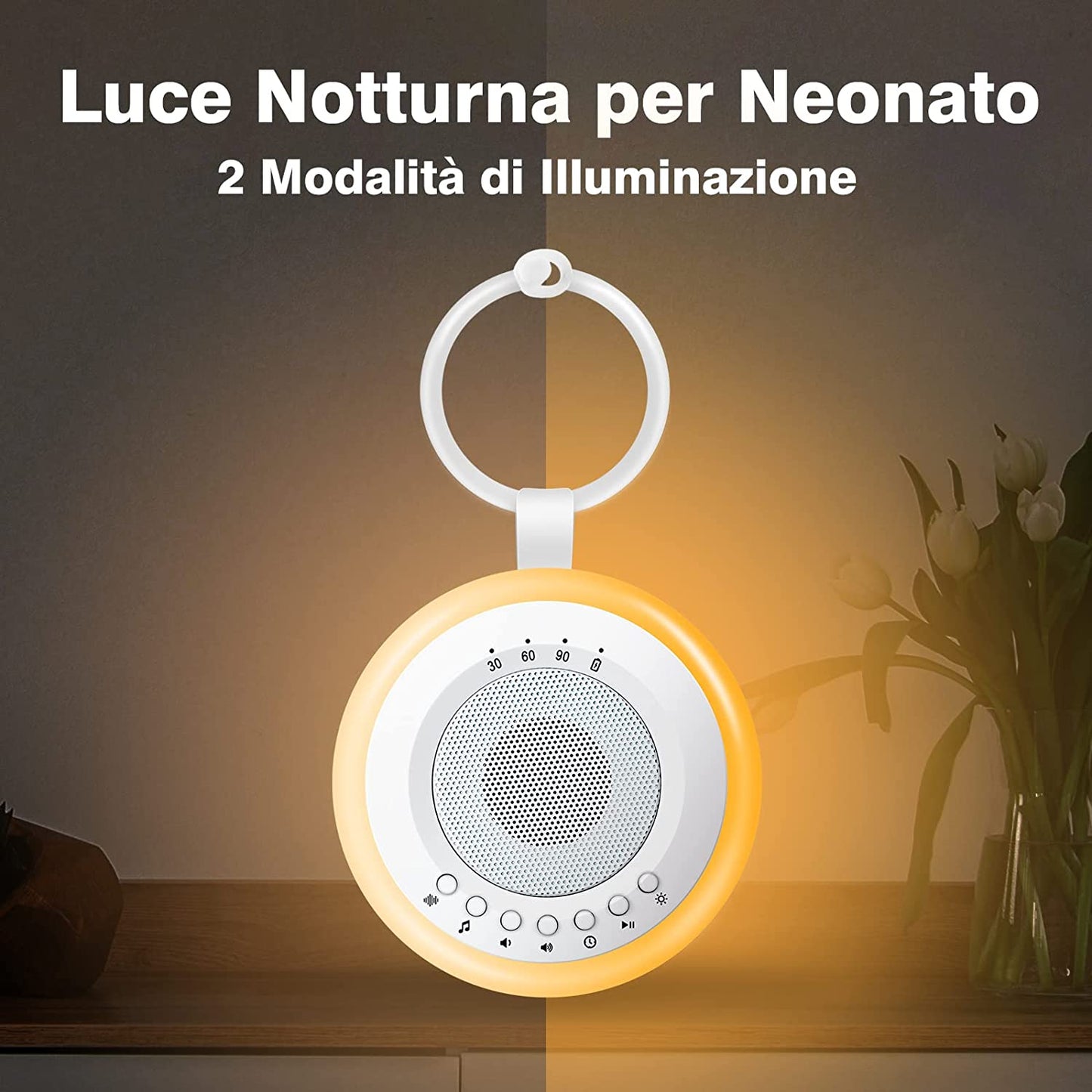 Macchina Rumore Bianco Neonato Portatile:  2 in 1 White Noise Machine Succhietto E Luce Notturna | 20 Suoni Di Ninne Nanne Rilassanti E Suoni Naturali E 3 Impostazioni Del Timer