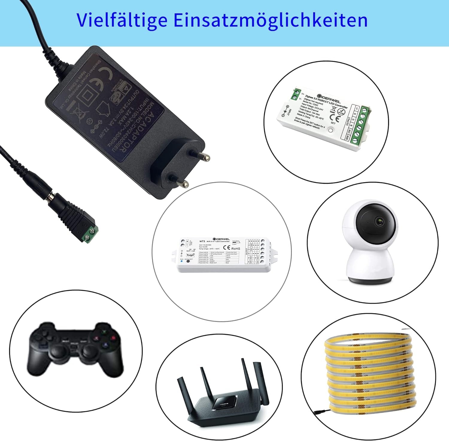 Adattatore Di Alimentazione Da 24V, 3A, DC24 Volt, 3000 Ma, 72W, Convertitore Da AC a DC, Trasformatore Da 100 a 240V, Spina UE per Strisce LED Da 24V, Driver LED