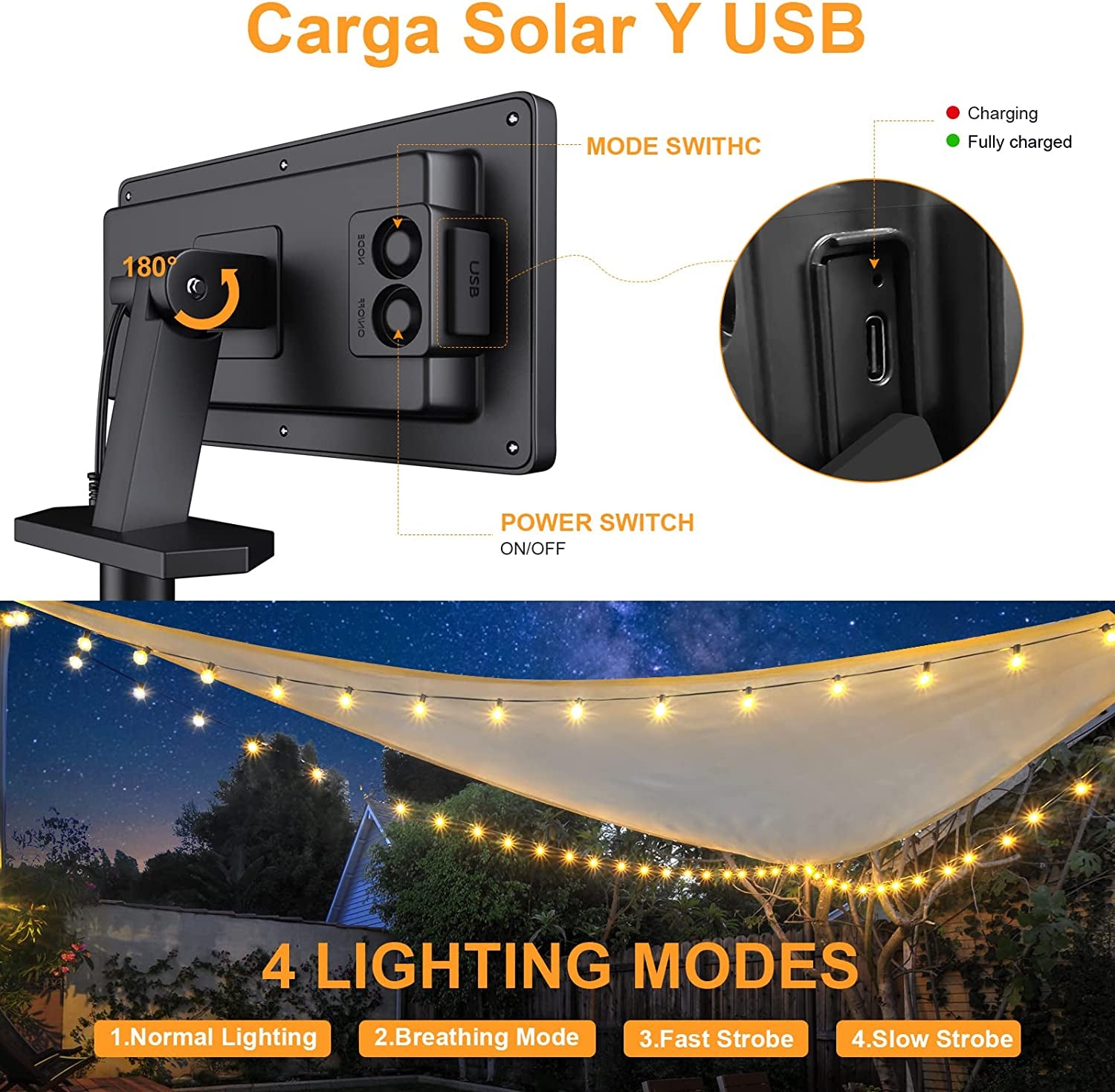 Catena Luminosa Esterno Solare, 18M Luci Stringa Da Esterno Con 30+2 Lampadine LED G40 Bianco Caldo 4 Modalità, Impermeabile IP65 Luci Natale Solare Esterno per Patio, Jardin, Balcon, Fête