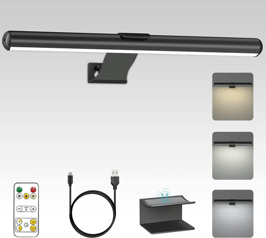 Lampada per Quadri Wireless Ricaricabile, 2 in 1 Luce per Pittura Con Telecomando, 300LM Batteria Luci Da Esposizione Dimmer, 3 Modalità Luce Da Parete Magnetica per Opere Darte (Black-30Cm)