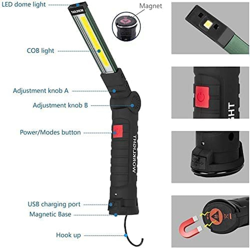 USB Torcia Ricaricabile Luce Da Lavoro Torcia LED Portatile COB Gancio Magnetico Appeso per Campeggio Esterno Auto Officina Lampada