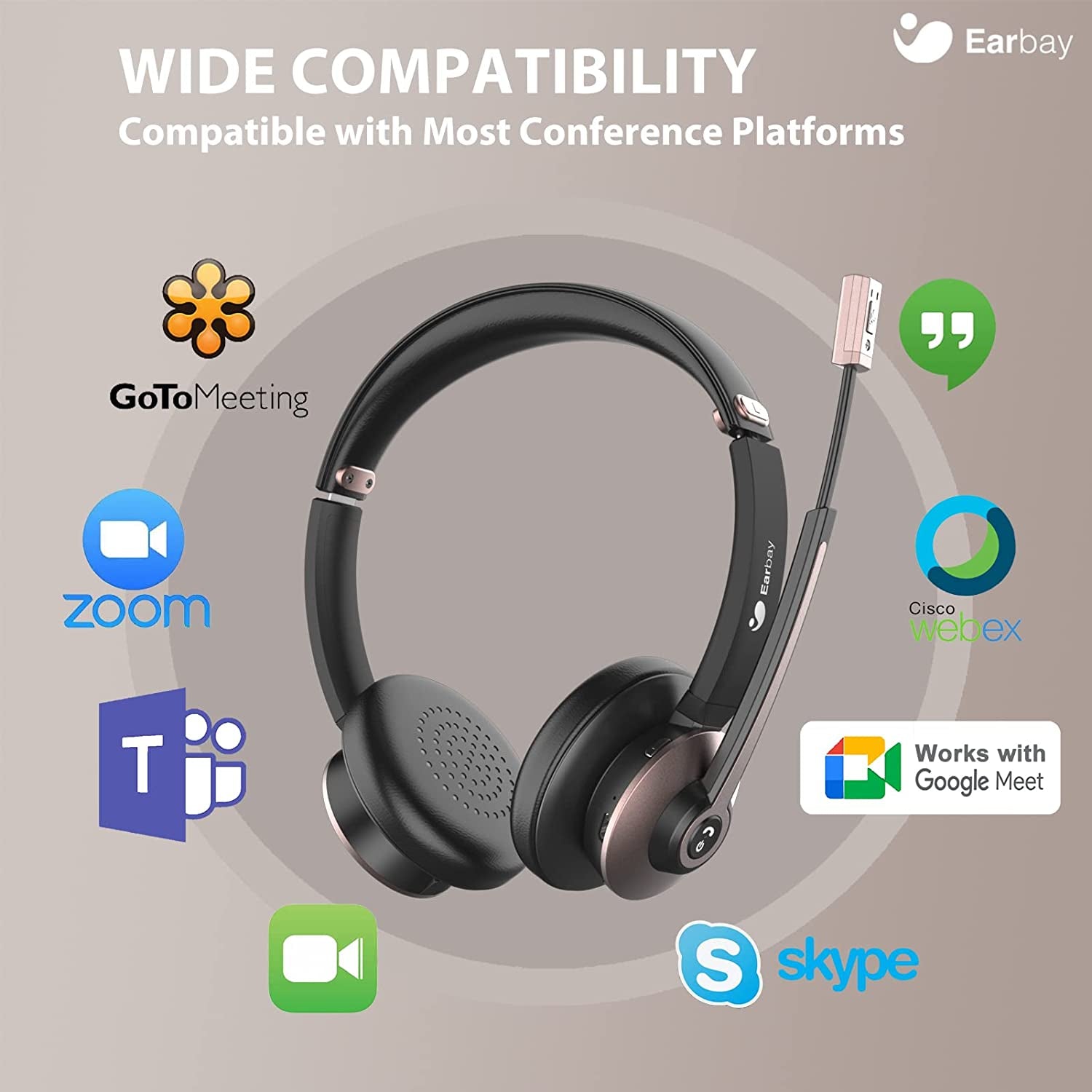 Cuffie Bluetooth Con Microfono, Cuffie Wireless Con Microfono E Cancellazione Del Rumore, Cuffie Wireless Con Dongle USB E Pulsante Muto per Pc/Ufficio/Zoom/Skype Rose Gold